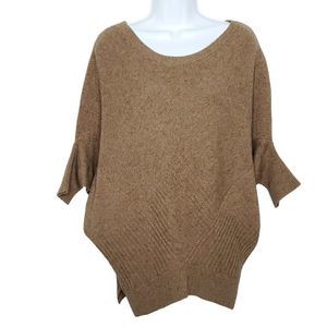 Vince Wool Yak Sweater Dolman Sleeves Sz S Wide Boat Neck 1/2 Sleeve Brown